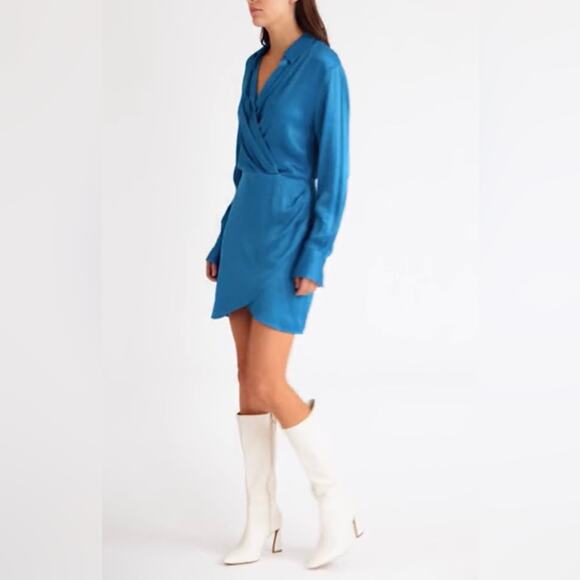 & Other Stories Mini Faux Wrap Satin Shirtdress Size 8 - Picture 3 of 10